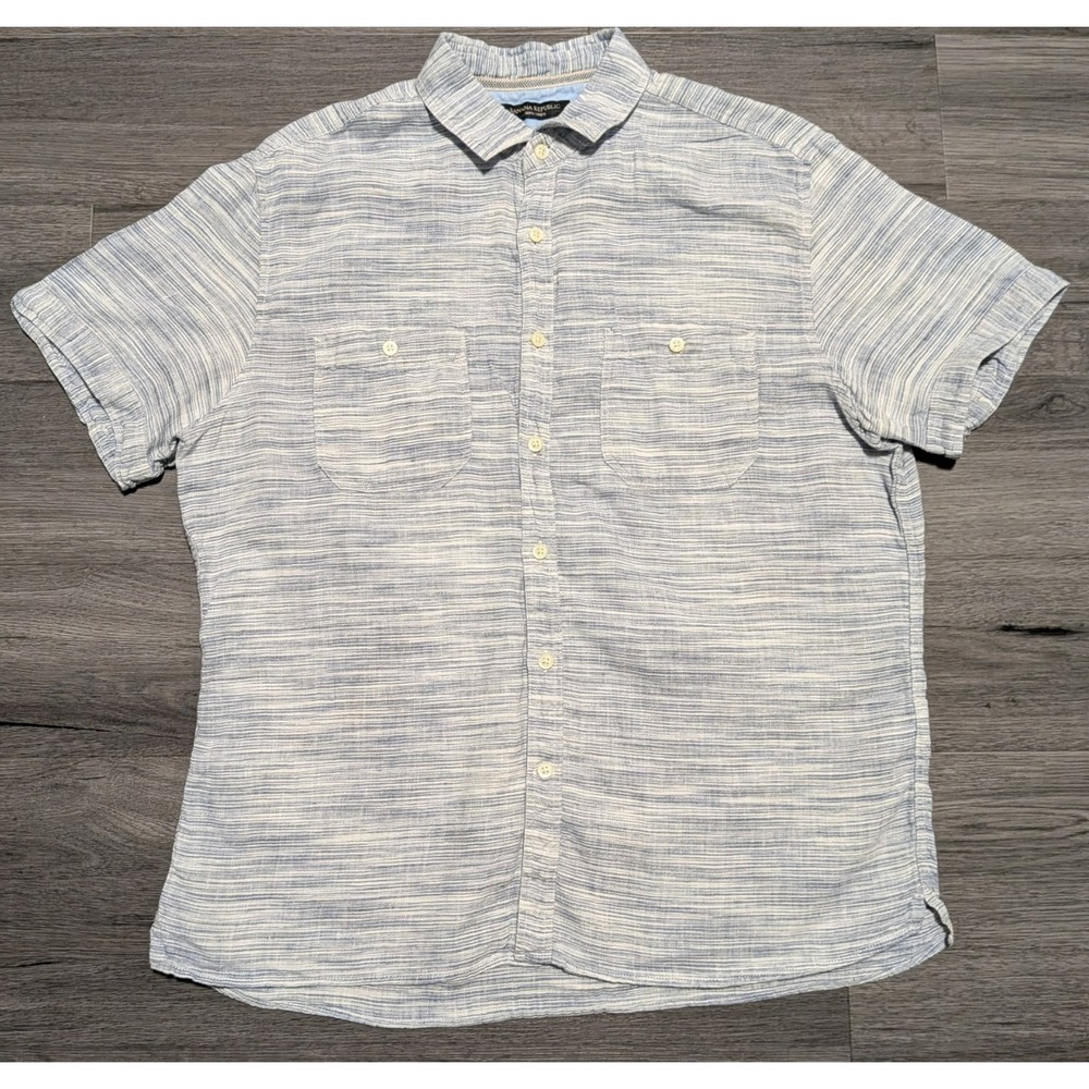 Banana Republic Men's‎ Blue White Heathered Camden Fit 100% Linen Shirt Size L